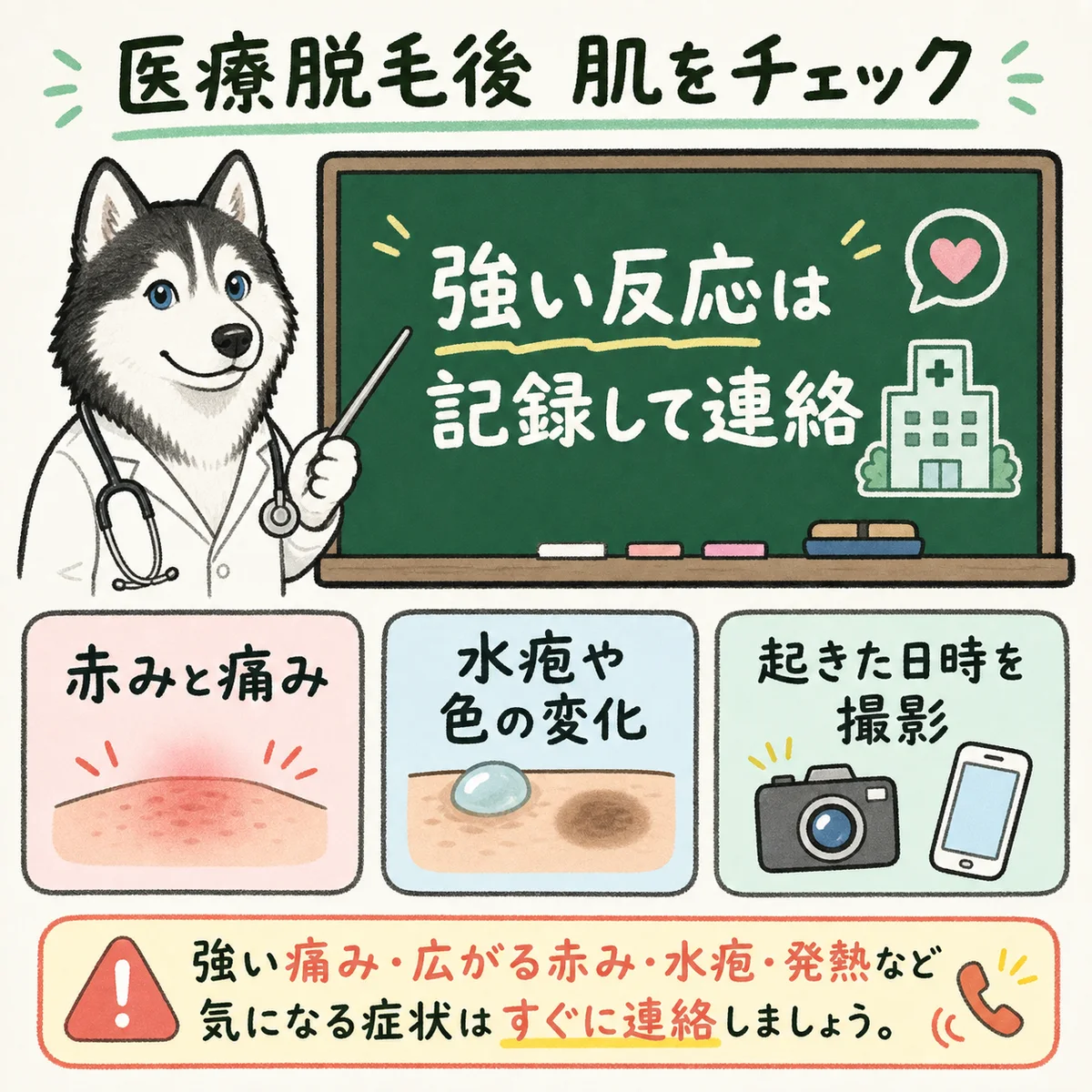 医療脱毛後に記録して連絡したい皮膚症状